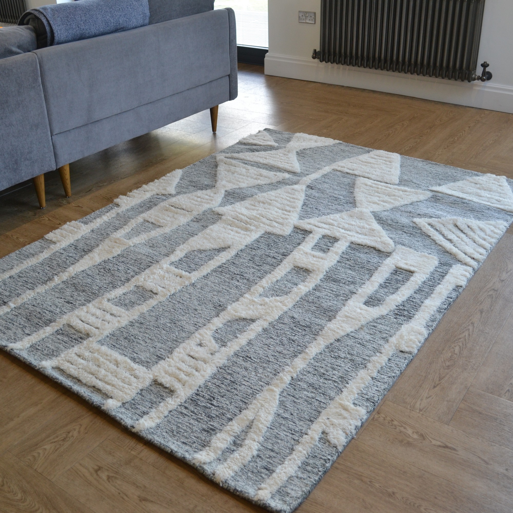 Megara Abstract Wool Rugs In Ivory Charcoal Grey